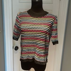 NWOT multicolored, striped short sleeve, sweater, medium crochet